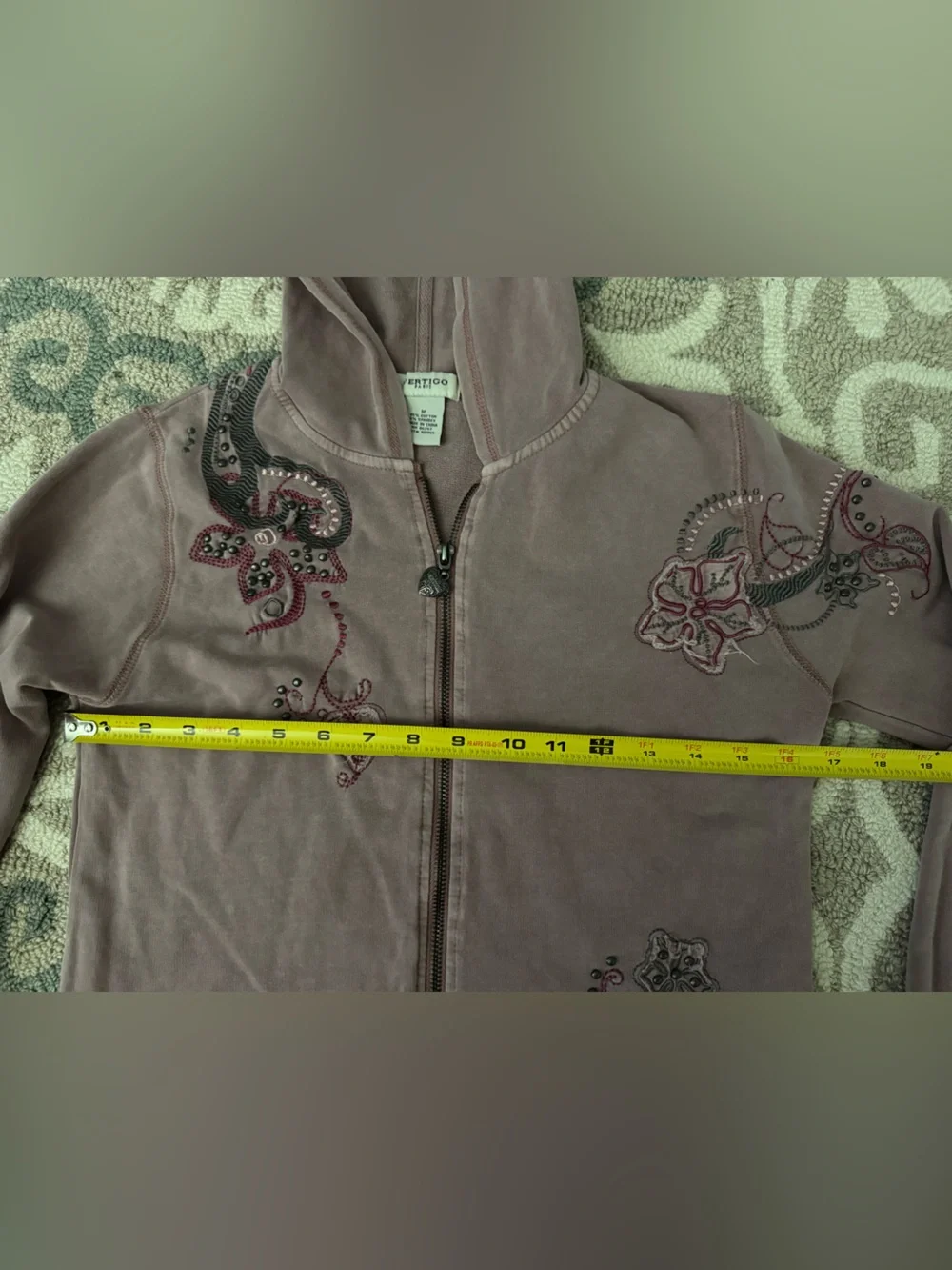 Vertigo Embroidered Hooded jacket  & Jogger Set Y2K - Dusty Mauve size M